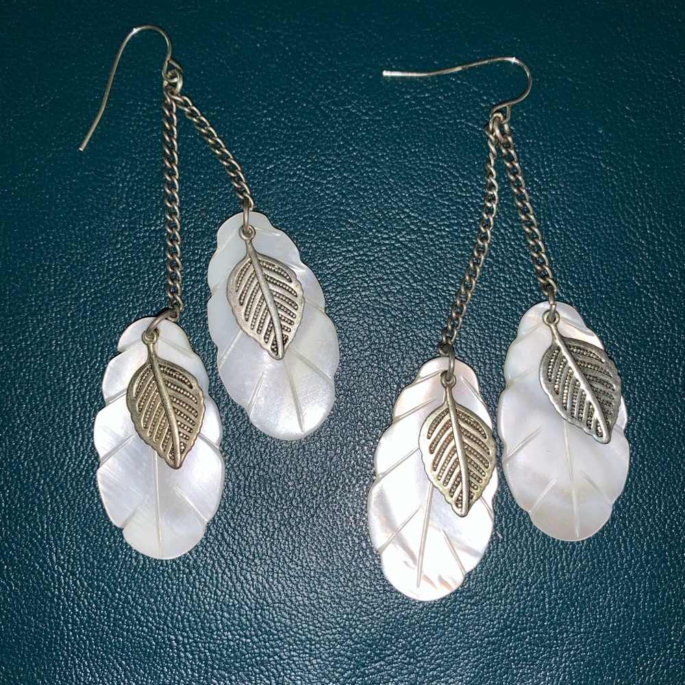 Shell and faux gold dangle earrings
